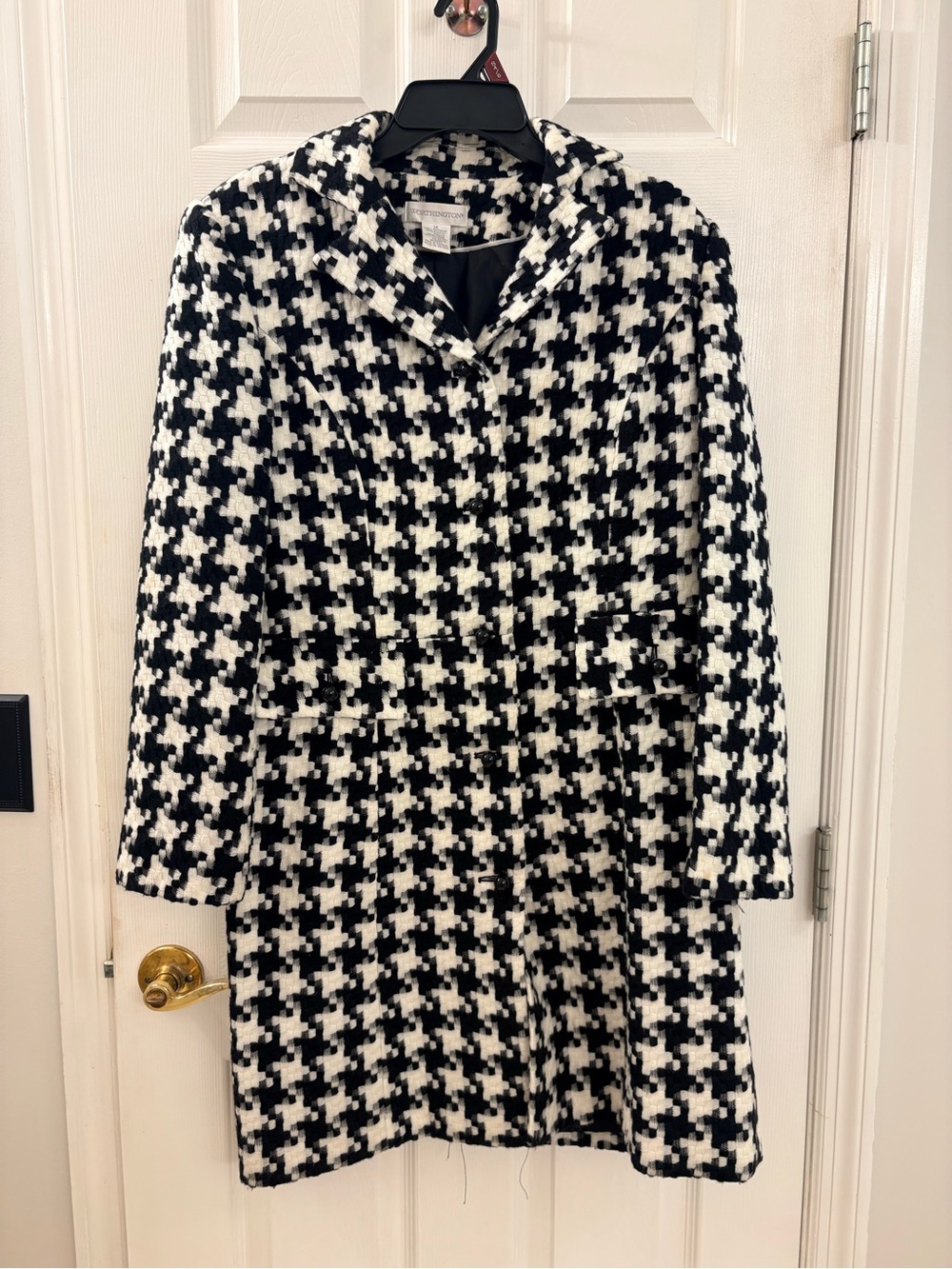 Worthington Black and White Houndstooth Long Sleeve Dress-Coat